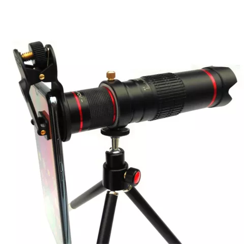 T&eacute;lescope HD 4K 22X Zoom T&eacute;lescope pour votre t&eacute;l&eacute;phone + tr&eacute;pied - Noir