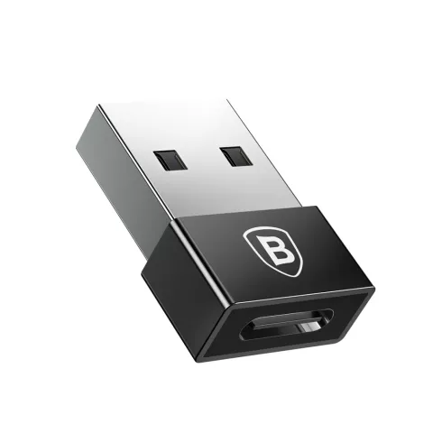 Mini Adaptateur Baseus USB M&acirc;le vers USB Type C Femelle 2.4A - Noir