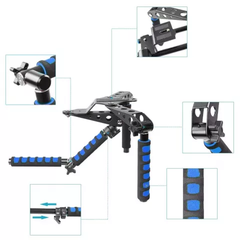 Cam&eacute;ra pliable RIG stabilisateur DSLR cam&eacute;ra tr&eacute;pied d&#039;&eacute;paule en aluminium-noir bleu