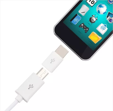 Adaptateur Micro-USB vers USB-Type C Synchroniser la charge - Blanc