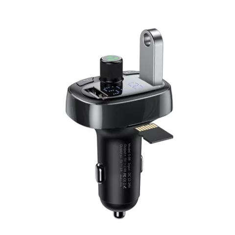 Baseus Prise allume-cigare Chargeur de voiture Transmetteur FM Bluetooth Double ports USB Kit voiture - Noir