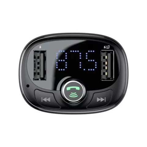 Baseus Prise allume-cigare Chargeur de voiture Transmetteur FM Bluetooth Double ports USB Kit voiture - Noir