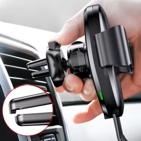 Support De T&eacute;l&eacute;phone &Agrave; Grille De Ventilation Universelle Baseus Avec Chargement Sans Fil Qi 10W - Support Gravit&eacute; Noir