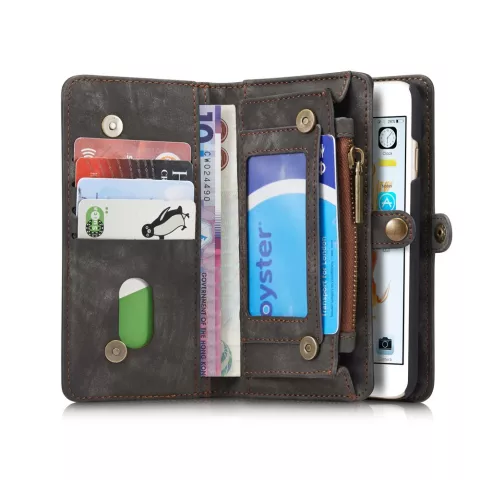 Caseme cuir fendu compatible avec iPhone 6 Plus 6s Plus Wallet Bookcase Case Wallet - Gris