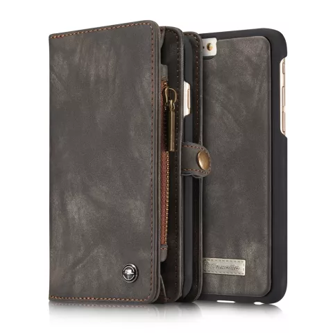 Caseme cuir fendu compatible avec iPhone 6 Plus 6s Plus Wallet Bookcase Case Wallet - Gris