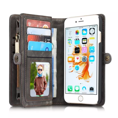 Caseme cuir fendu compatible avec iPhone 6 Plus 6s Plus Wallet Bookcase Case Wallet - Gris