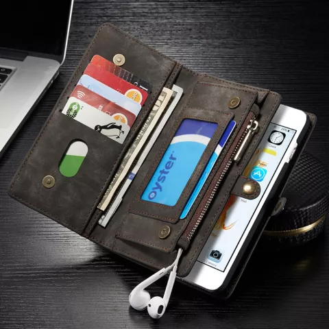 Caseme cuir fendu compatible avec iPhone 6 Plus 6s Plus Wallet Bookcase Case Wallet - Gris