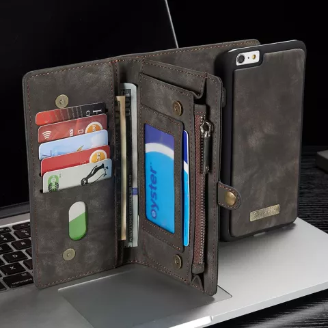 Caseme cuir fendu compatible avec iPhone 6 Plus 6s Plus Wallet Bookcase Case Wallet - Gris