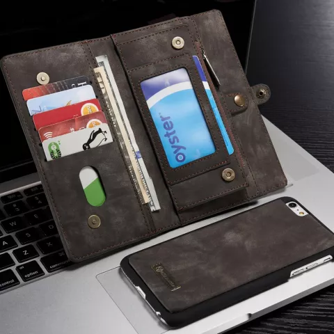 Caseme cuir fendu compatible avec iPhone 6 Plus 6s Plus Wallet Bookcase Case Wallet - Gris