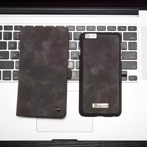 Caseme cuir fendu compatible avec iPhone 6 Plus 6s Plus Wallet Bookcase Case Wallet - Gris
