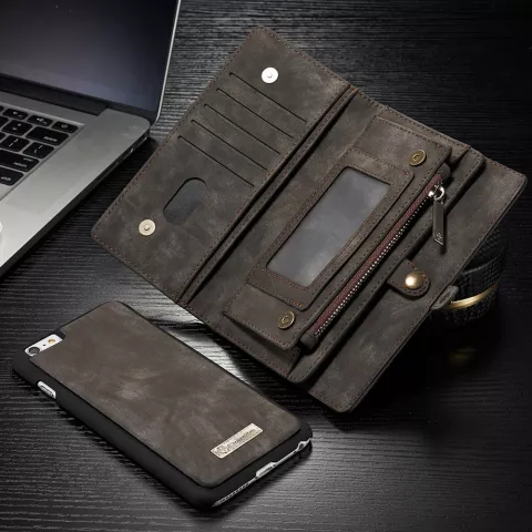 Caseme cuir fendu compatible avec iPhone 6 Plus 6s Plus Wallet Bookcase Case Wallet - Gris