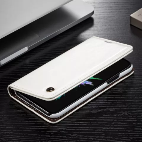 Etui Portefeuille en Cuirette Caseme pour iPhone X XS - Blanc