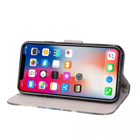 &Eacute;tui Portefeuille Feuilles compatible avec iPhone XR &Eacute;tui Portefeuille Magn&eacute;tique Dragonne - Bleu Rose