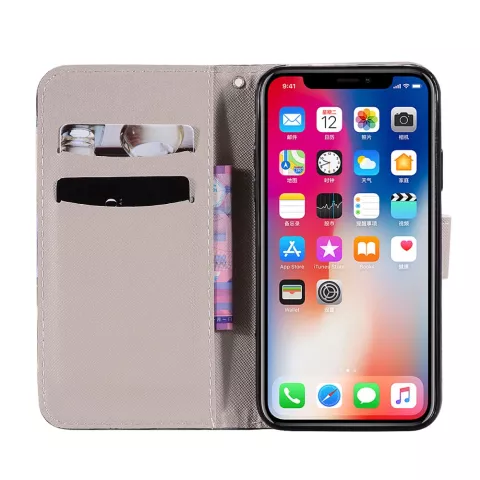 &Eacute;tui Portefeuille Feuilles compatible avec iPhone XR &Eacute;tui Portefeuille Magn&eacute;tique Dragonne - Bleu Rose