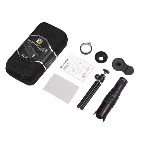 Objectif de t&eacute;lescope t&eacute;l&eacute;objectif zoom HD 4K 22X pour votre t&eacute;l&eacute;phone + tr&eacute;pied - Noir