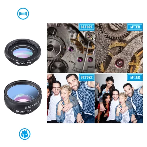 Ensemble d&#039;objectifs ultimes 10 en 1 Lensklip Fisheye, objectif de t&eacute;lescope grand angle Macro 2X pour t&eacute;l&eacute;phones mobiles