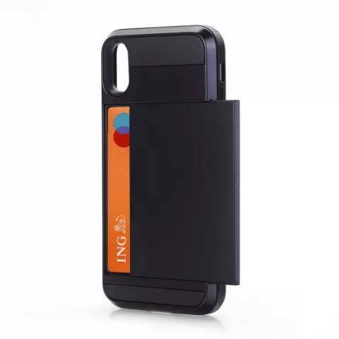 Porte-cartes Hidden Secret compatible avec iPhone X XS, &eacute;tui rigide noir