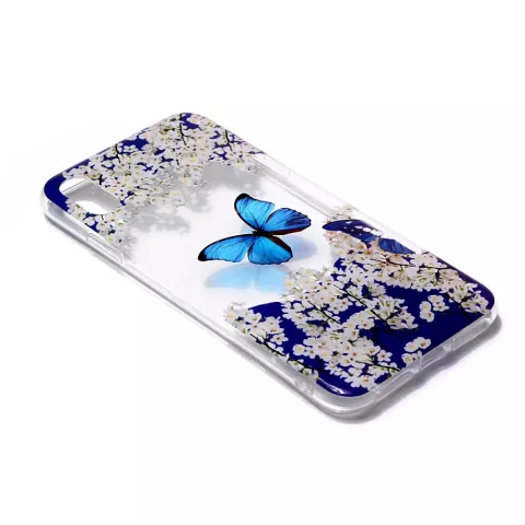 Coque TPU iPhone X XS Transparent - Bleu Blanc
