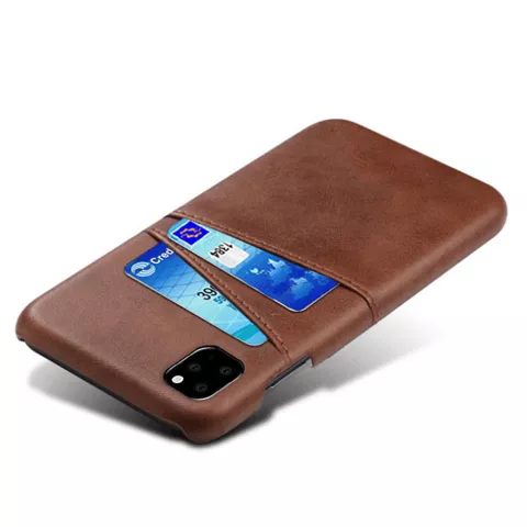 Duo Cardslot Wallet Portefeuille la coque compatible avec iPhone 11 Pro - Protection Marron