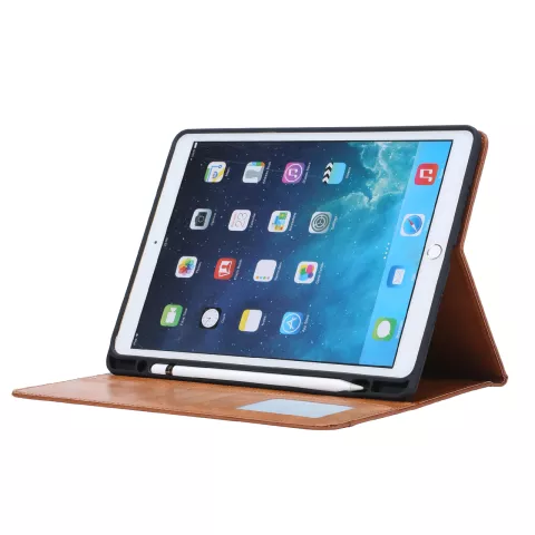 Etui Portefeuille Avec Porte-Stylo En Cuir Artificiel Pour iPad 10.2 Pouces - Marron