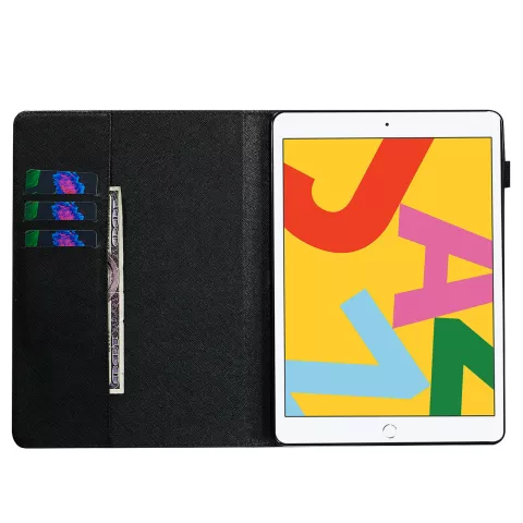 Housse Etui Portefeuille Portefeuille Fleurs Papillons Cuir Artificiel pour iPad 10.2 pouces - Noir