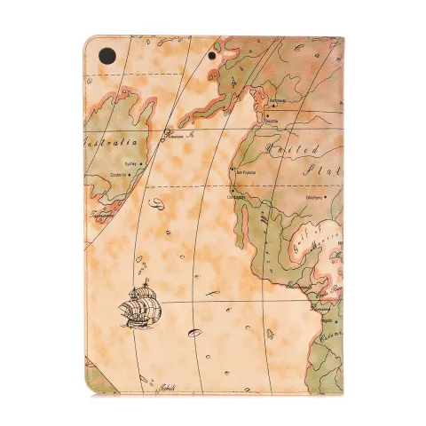 &Eacute;tui De Couverture Portefeuille Portefeuille Faux Cuir Mod&egrave;le De Carte Du Monde compatible avec iPad 10,2 Pouces - Marron Clair