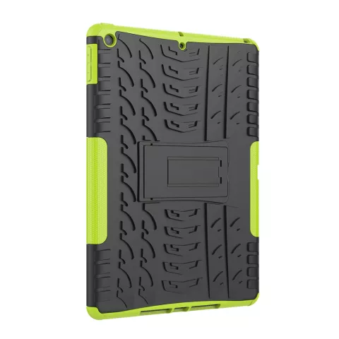 Profil de pneu iPad 10.2 pouces TPU Couverture en polycarbonate avec b&eacute;quille - Vert Noir