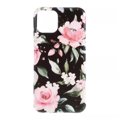 Coque Coque Fleurs Feuilles Fleurs Nature TPU Flexible Shock Absorbing pour iPhone 11 - Noire