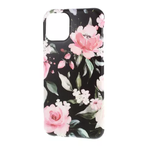 Coque Coque Fleurs Feuilles Fleurs Nature TPU Flexible Shock Absorbing pour iPhone 11 - Noire