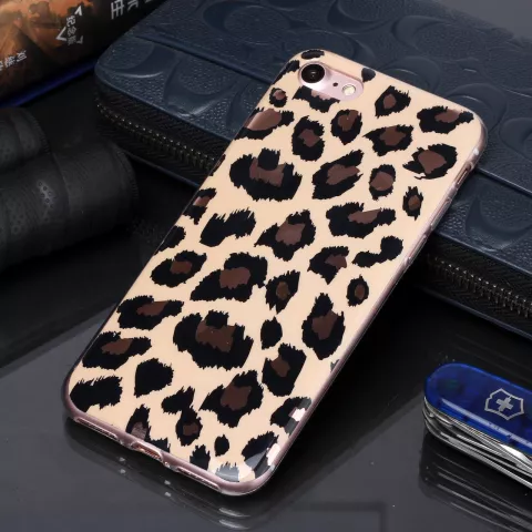 Motif l&eacute;opard compatible avec iPhone 7 8 SE 2020 SE 2022 Coque TPU - Holographique Brillant