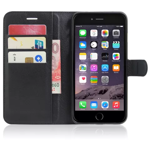 &Eacute;tui portefeuille portefeuille avec structure litchi standard compatible avec iPhone 7 Plus 8 Plus - Noir