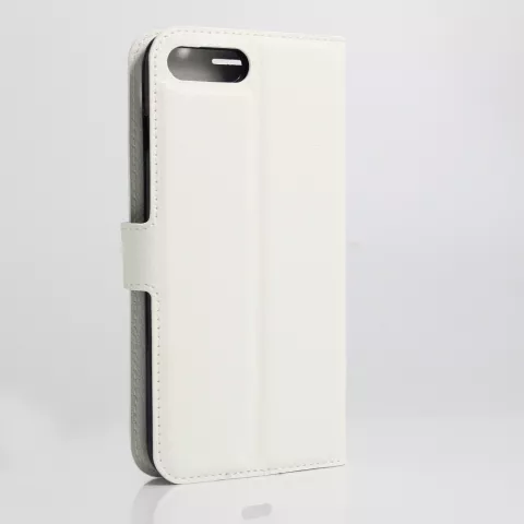 &Eacute;tui portefeuille portefeuille avec support en simili cuir structure litchi compatible avec iPhone 7 Plus 8 Plus - Blanc