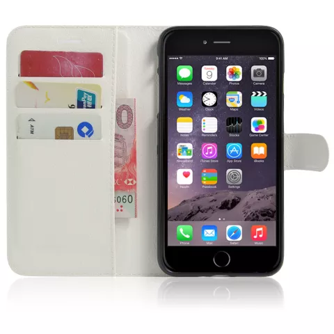 Housse Etui Portefeuille Portefeuille Avec Texture De Litchi En Faux Cuir Standard Pour iPhone 7 Plus 8 Plus - Blanc