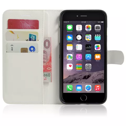 &Eacute;tui portefeuille portefeuille avec support en simili cuir structure litchi compatible avec iPhone 7 Plus 8 Plus - Blanc