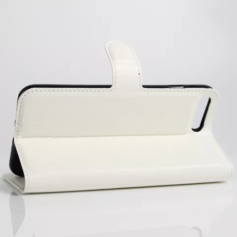 &Eacute;tui portefeuille portefeuille avec support en simili cuir structure litchi compatible avec iPhone 7 Plus 8 Plus - Blanc