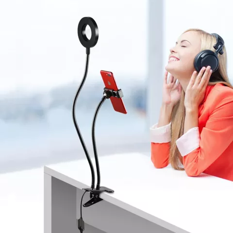 Support de t&eacute;l&eacute;phone 2 en 1 avec anneau pour selfie - Photographie de maquillage en streaming