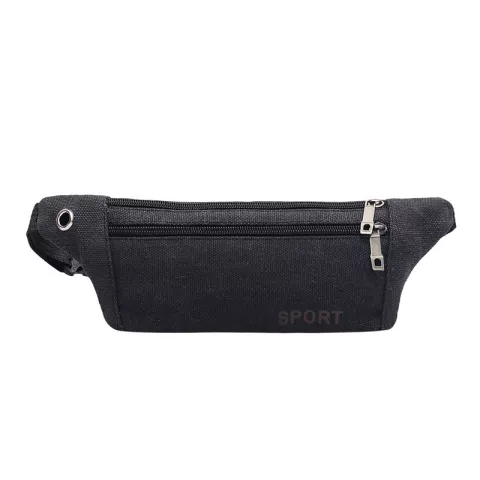 Sac Banane En Toile D&eacute;contract&eacute;e Sac De Taille De Voyage En Plein Air Sac &Agrave; Bandouli&egrave;re - Noir