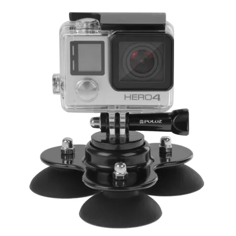 Support triple ventouse avec mini tr&eacute;pied &agrave; vis pour voiture compatible avec GoPro HERO - Noir