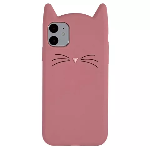 Coque Silicone iPhone 11 Chaton 3D - Protection Rose