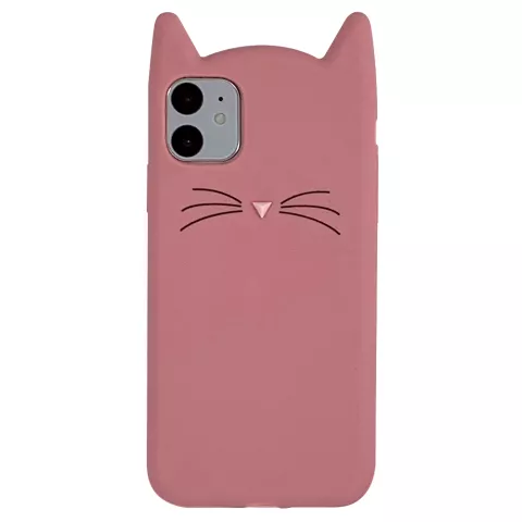 Chat Mignon compatible avec iPhone 11 Coque en Silicone 3D - Protection Rose