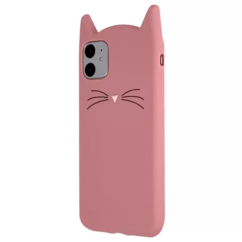 Chat Mignon compatible avec iPhone 11 Coque en Silicone 3D - Protection Rose
