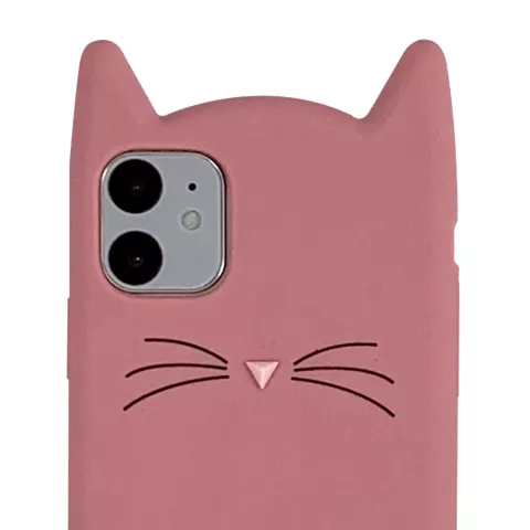 Chat Mignon compatible avec iPhone 11 Coque en Silicone 3D - Protection Rose