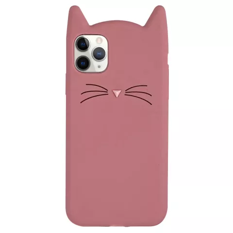 Coque iPhone 11 Pro Silicone Chaton 3D - Protection Rose