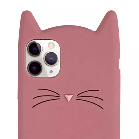 Chat Mignon compatible avec iPhone 11 Pro Coque en Silicone 3D - Protection Rose