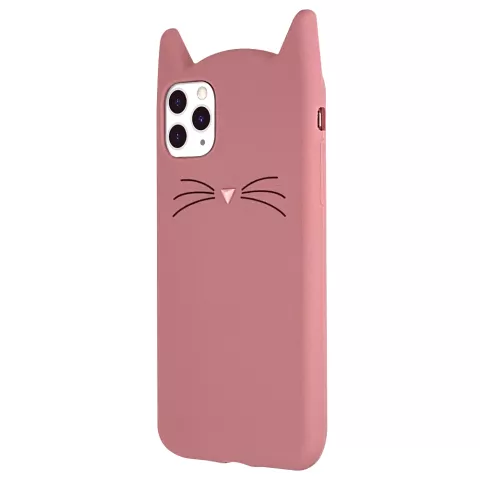 Coque iPhone 11 Pro Max Silicone Chaton 3D - Protection Rose