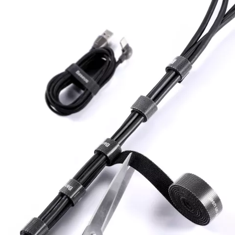 Baseus Rouleau Velcro 3m - Organisateur de c&acirc;bles d&eacute;coupable Noir Cable Tie