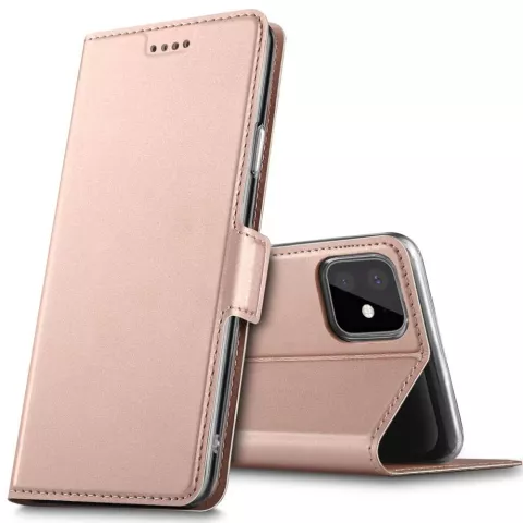 Coque iPhone 11 Pro Max Bookcase Just in Case Portefeuille en Cuir - Or Rose