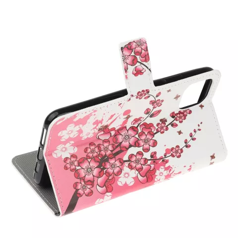 &Eacute;tui portefeuille en cuir artificiel &agrave; fleurs compatible avec iPhone 12 et iPhone 12 Pro - blanc