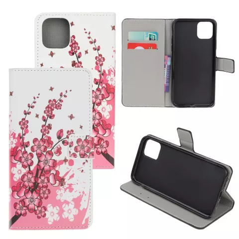&Eacute;tui portefeuille en cuir artificiel &agrave; fleurs compatible avec iPhone 12 et iPhone 12 Pro - blanc