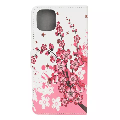 &Eacute;tui portefeuille en cuir artificiel &agrave; fleurs compatible avec iPhone 12 mini - blanc